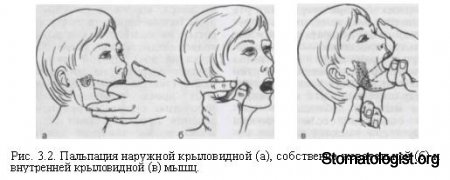 Пальпация височно-нижнечелюстного сустава и жевательных мышц